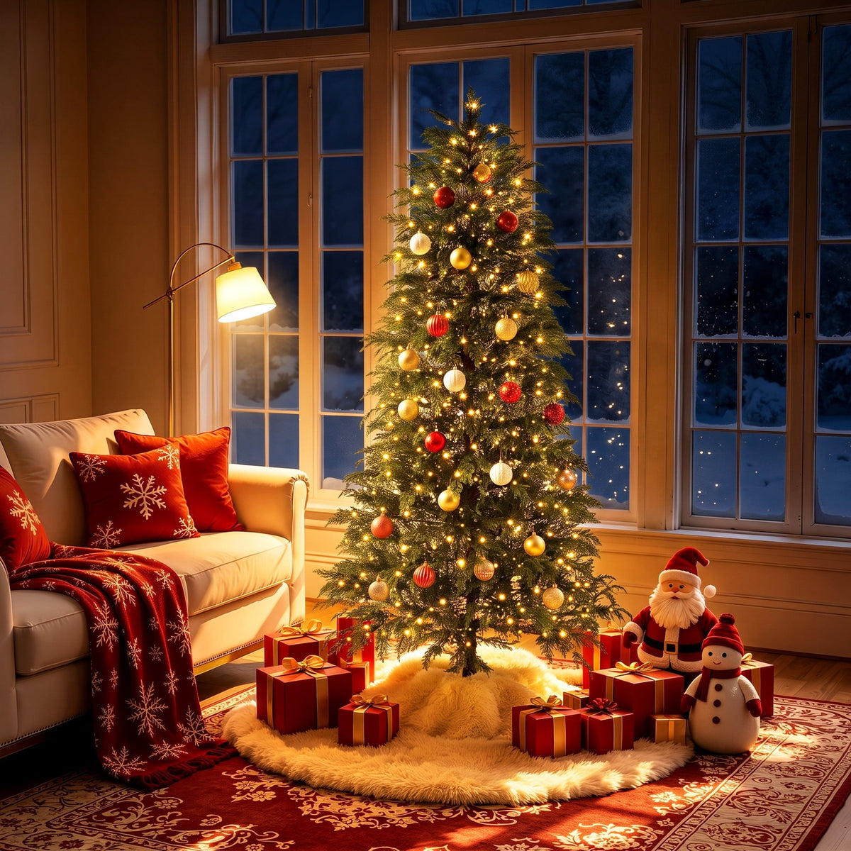  7.5' Pre-Lit Green Cypress Artificial Christmas Tree with 500 Warm White Twinkle LED Lights, Full-Bodied Xmas Tree with Metal Stand, Indoor Holiday Decoration