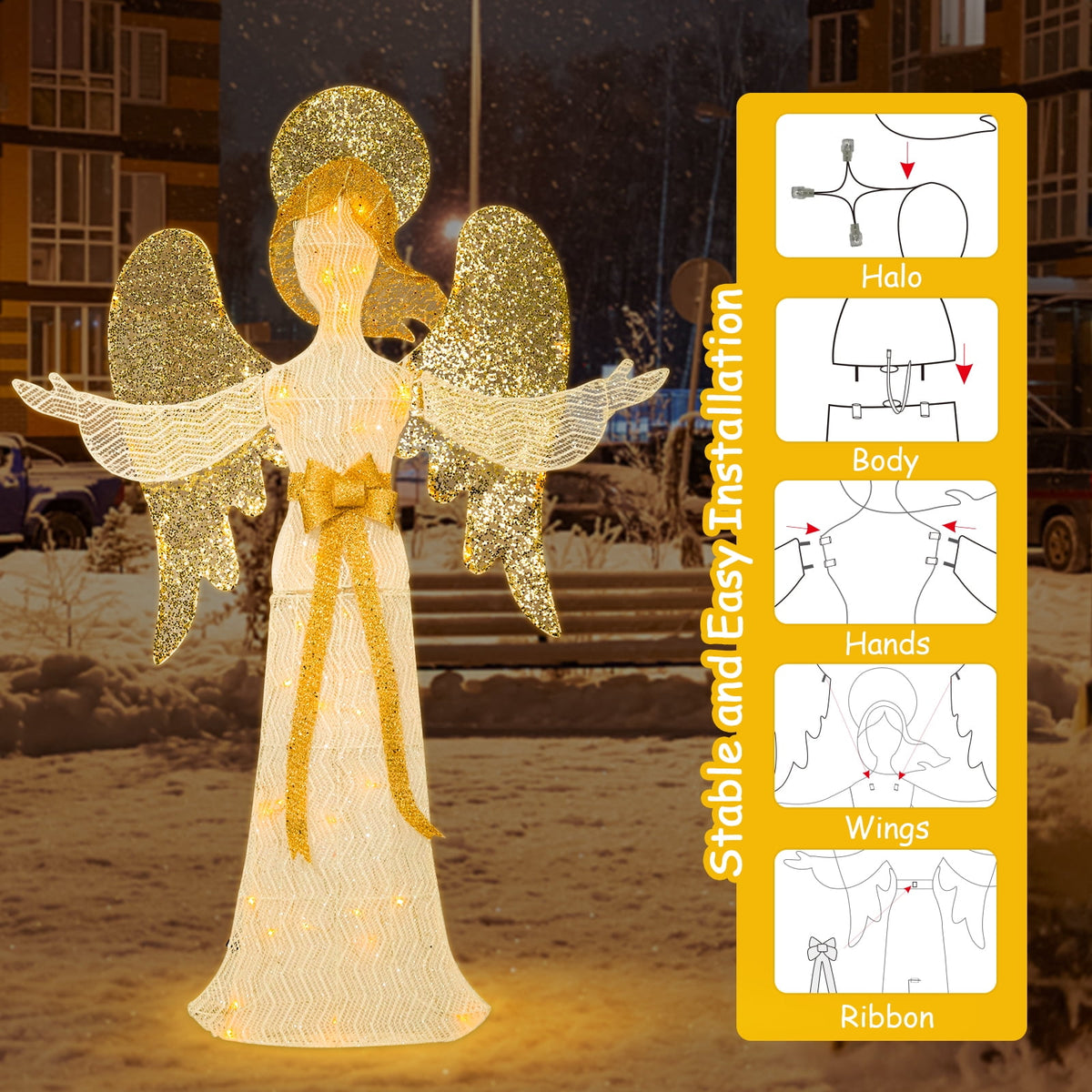 Christmas Angel Tinsel Outdoor Lighted Holiday Display�?Lighted Angle Decoration,Pre-lit Light Up With Warm LED Light,Embracing Angels,Plug-in,Christmas Decoration for Indoor Outdoor