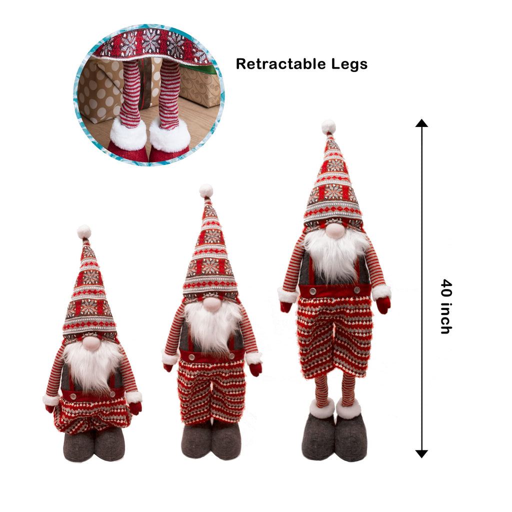 Joyfy 40" Christmas Gnomes Plush Decorations,Standing Couple Decoration Knitting Style with Long Retractable Legs,Tomte Handmade Gnome Gift,Holiday Home Decor Christmas Indoor Decor