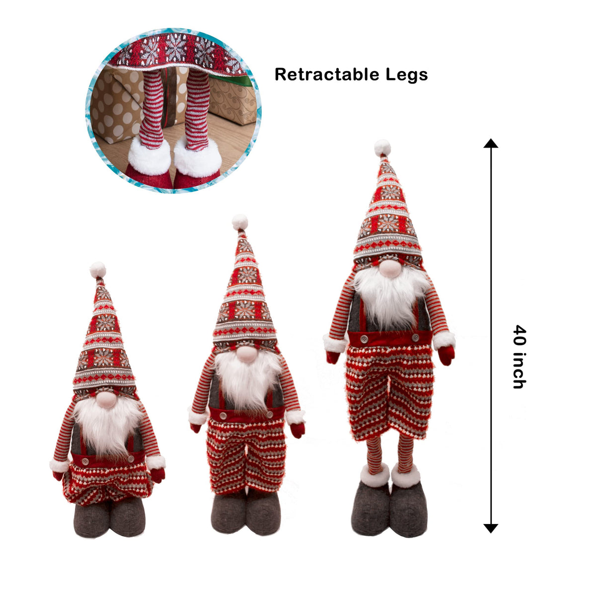 Joyfy 40" Christmas Gnomes Plush Decorations,Standing Couple Decoration Knitting Style with Long Retractable Legs,Tomte Handmade Gnome Gift,Holiday Home Decor Christmas Indoor Decor