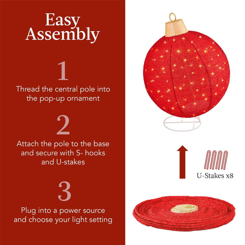  2pc Lighted Pop-Up Christmas Ornaments Outdoor Holiday Decoration w/ 180 LED Lights - Red/Green