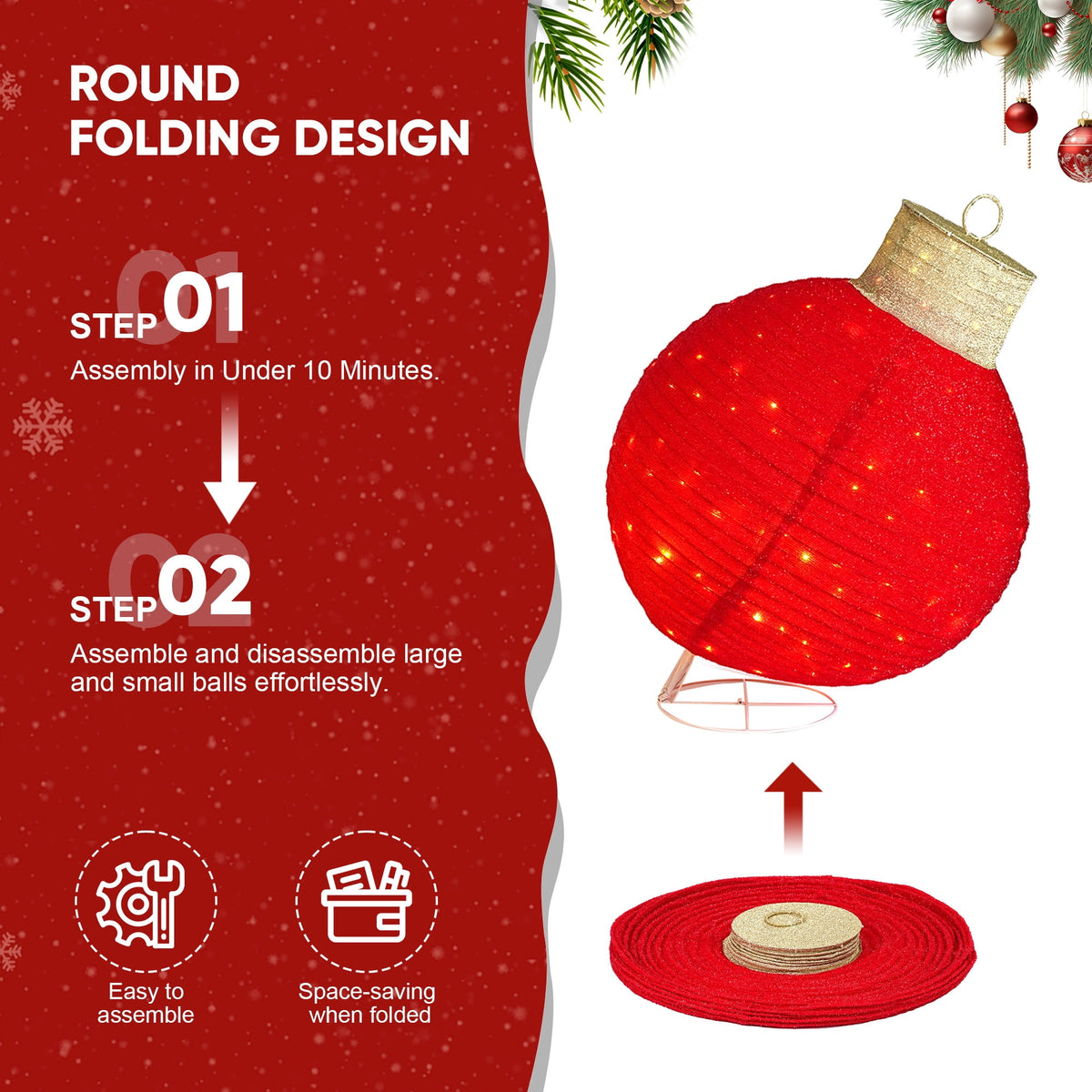 FOOWIN 3pcs Lighted Pop-Up Outdoor Christmas Ornament Set, Holiday Decoration with 270 LED Lights for Yard & Outdoor Christmas Decor