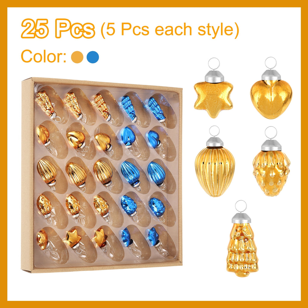Uxcell 1-1.5 inch Glass Christmas Ornaments Christmas Tree Decorations for Parties 25 Pcs Brown Blue