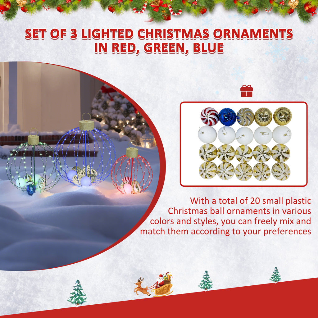 VEIKOUS 3 Pcs Christmas Metal Sphere Lights W/20 Mini Balls Ornament Inside for Holiday Decoration