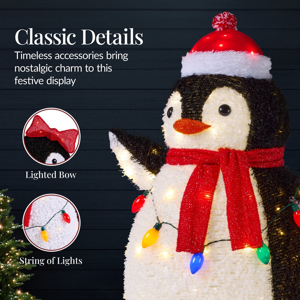  4-Piece Lighted 3ft Pop-Up Penguin Family Outdoor Christmas Decoration w/ 300 LED Lights - Red