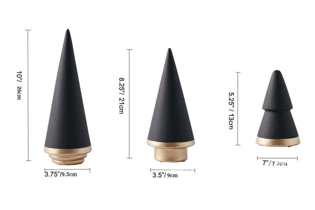 QIAOIDEA Set of 3 BLACK Simple Elegant Ceramic Christmas Tree Tabletop Counter Centerpiece Mantel Shelf Home Decor Accents Xmas Halloween Tree Decoration