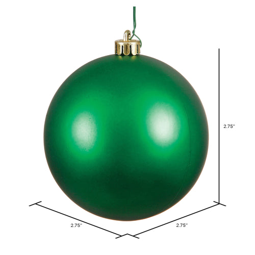 Vickerman 2.75" Christmas Ornament Ball, Green Matte Finish, Shatterproof Plastic, UV Resistant, Holiday Christmas Tree Decoration, 12 Pack
