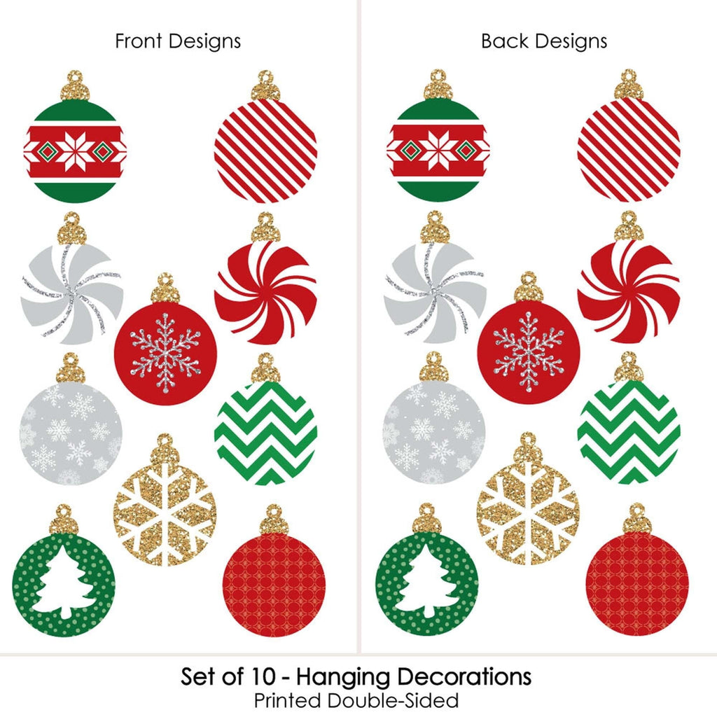 Big Dot of Happiness Hanging Ornaments - Outdoor Holiday and Christmas Hanging Porch & Tree Yard Decorations - 10 Pieces