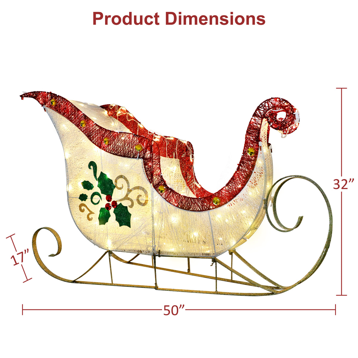 Puleo International 32" Pre-Lit Outdoor Sleigh Christmas Holiday Décor with 120 Warm White Twinkling LED Lights