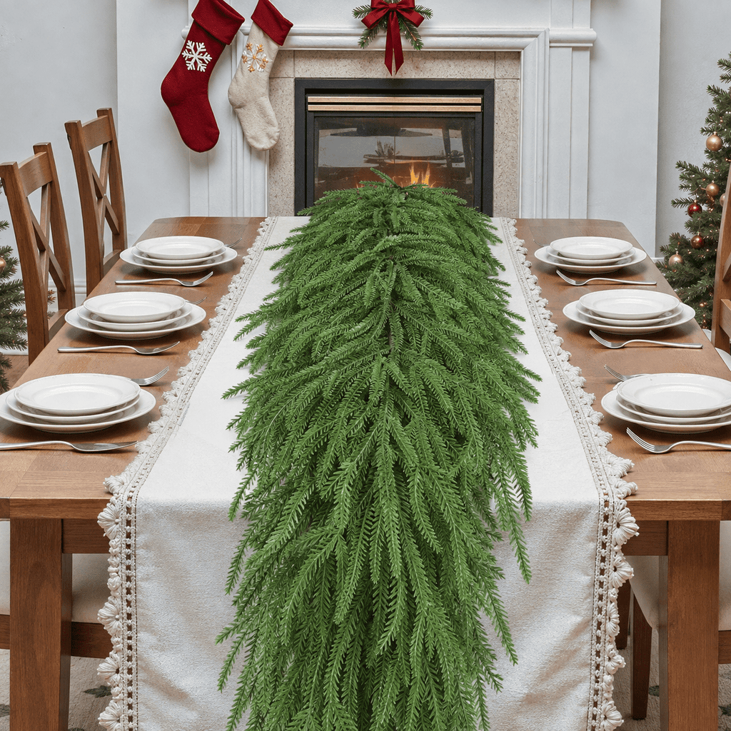  2Pcs 9FT Real Touch PE Christmas Garland, Artificial Norfolk Pine Garland for Mantel, Stair Railing, Christmas Tree, Xmas Decoration for Indoor & Outdoor, Green