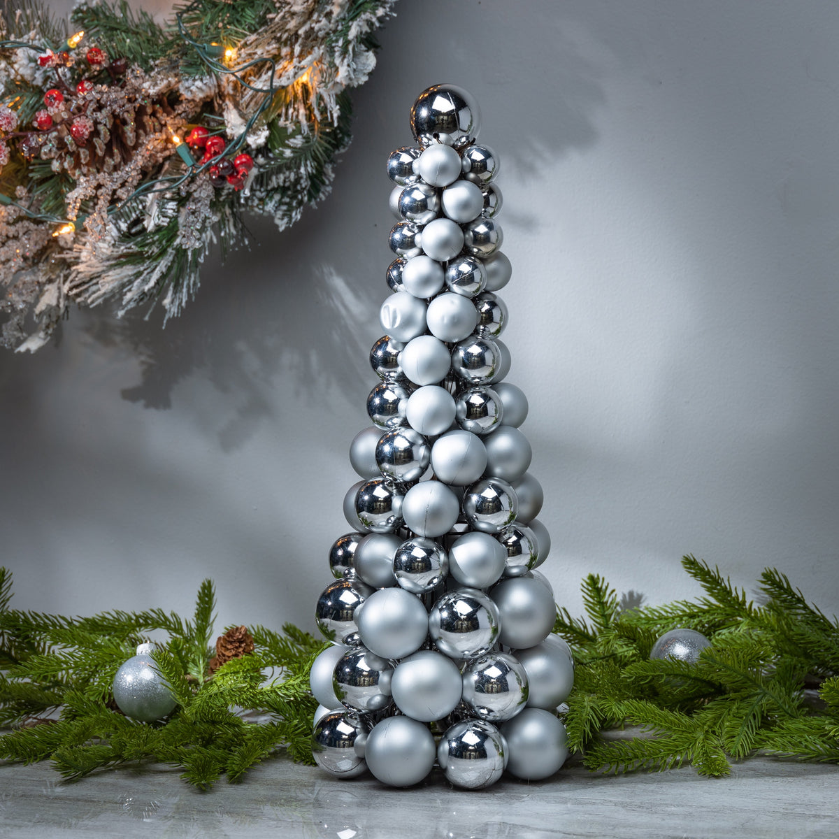 18 in. Silver Holiday Ornament Cone Tree Christmas Dcor