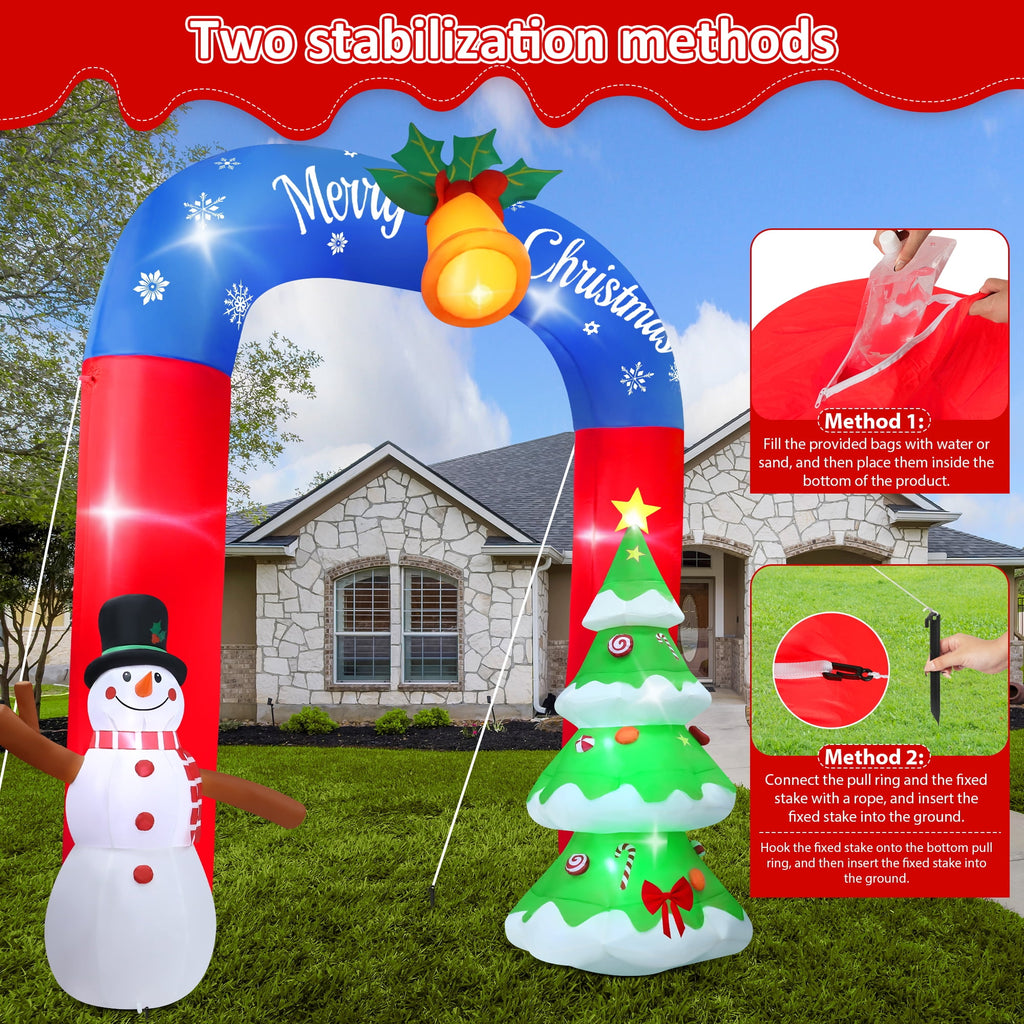 Yexmas 8FT Christmas Inflatable Archway with Snowman & Christmas Tree,Blow Ups Xmas Inflatable with LED Lights,Outdoor Decor for Xmas Holiday Party Yard Garden Lawn
