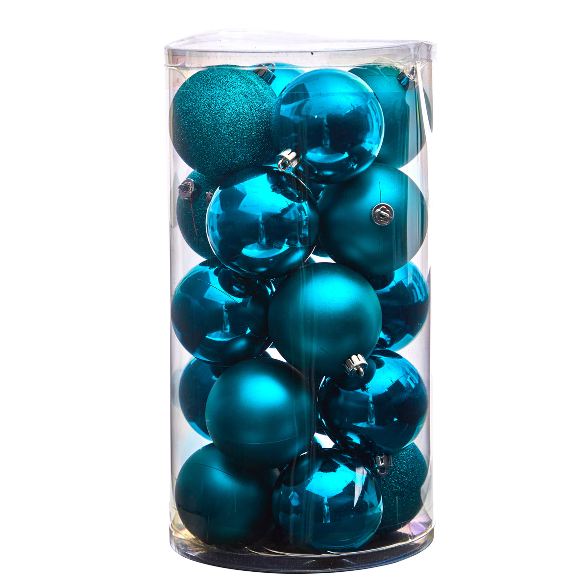 Nearly Natural Teal Plastic Holiday Christmas 3" Shatterproof Ornament Set, 20 Count