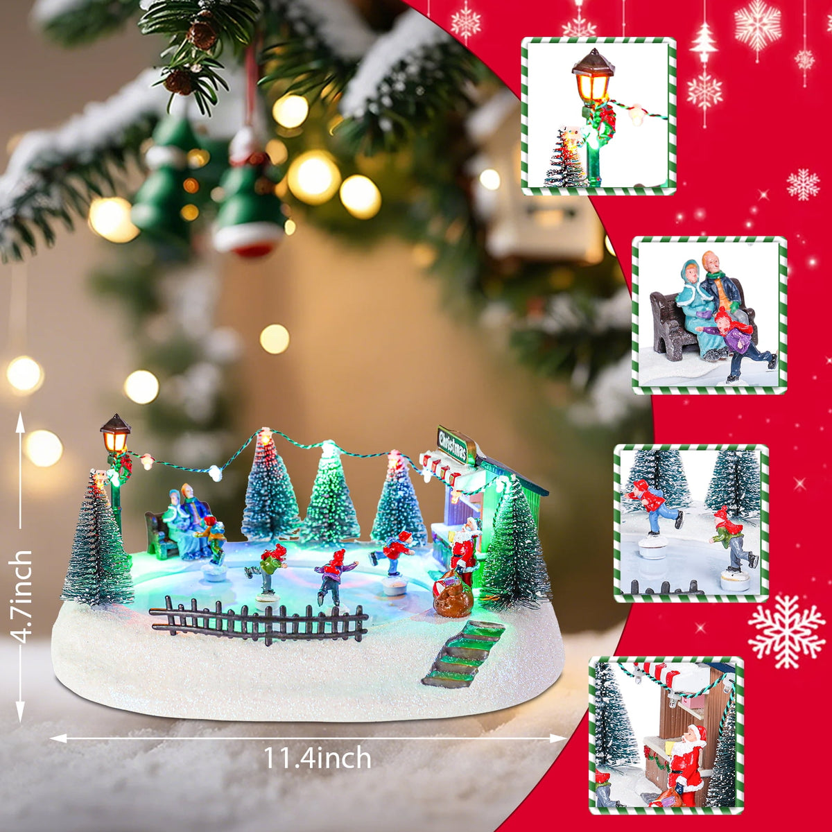 Christmas Village-Christmas Village Skating House Figurines Christmas Skiing Decor,Christmas Home Decoration Snow Globe Multicolor Lighted with Music X-Large