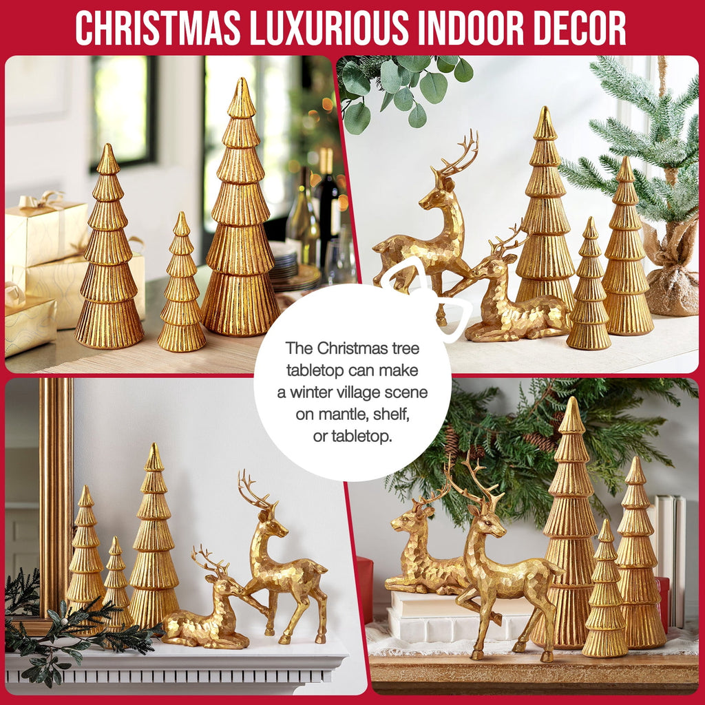  5PCS Tree and Reindeer Decoration, Christmas Tree Reindeer Figurines, Christmas Decortion Indoor (Rose Gold)