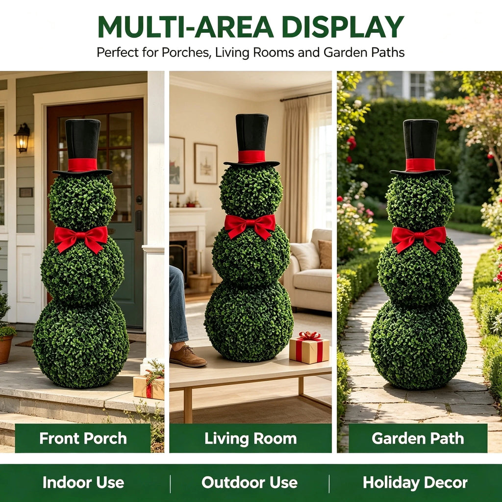 2 Pack Snowman Topiary Christmas Decoration, Artificial Boxwood Snowman Tree, Christmas Decor Indoor Outdoor, 32"
