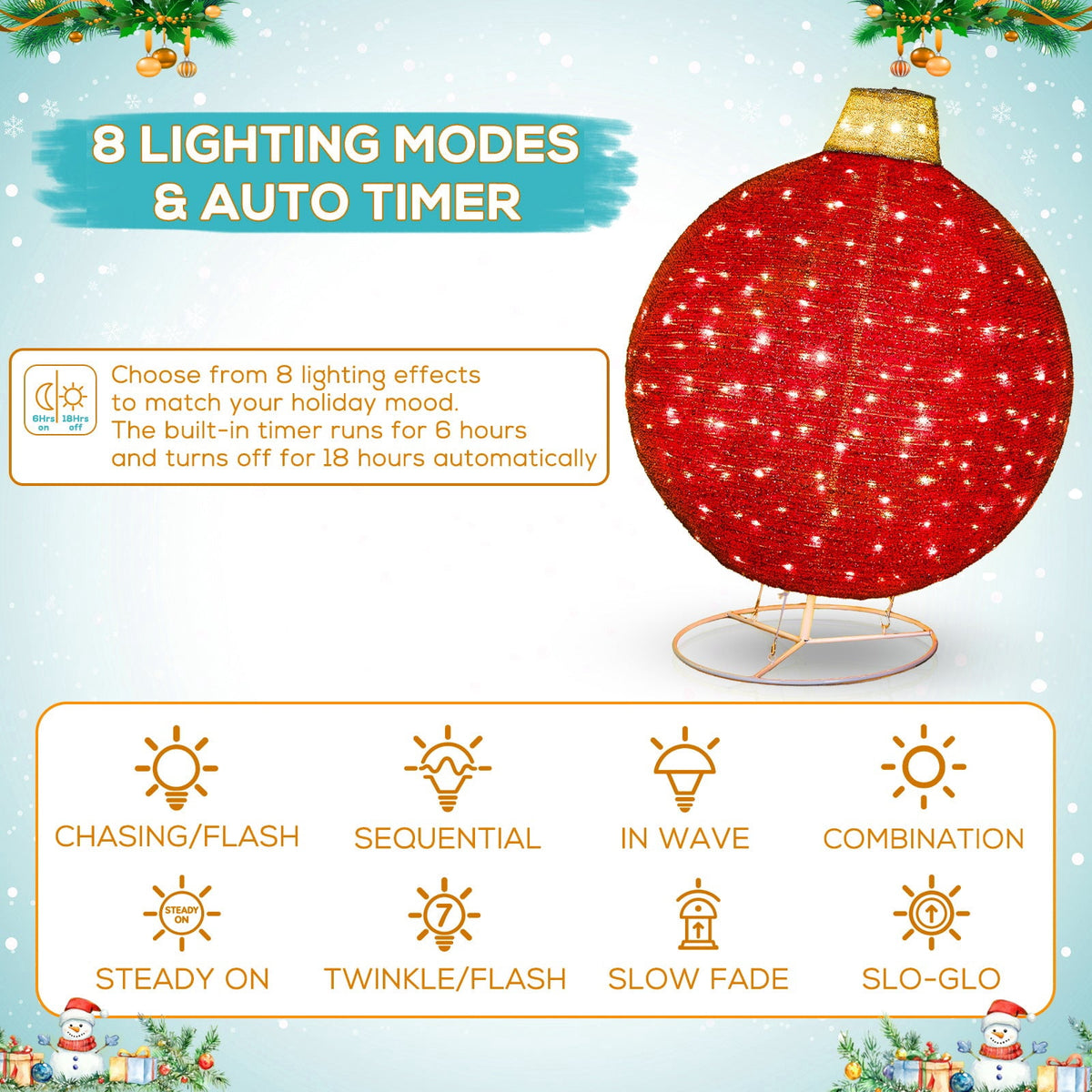 Vivatrees 2 Piece Christmas Ornament Decoration Iron Pop-up Hanging w/230 LED Light Assorted Colors for Xmas Outdoor Holiday - 30" & 24" Set