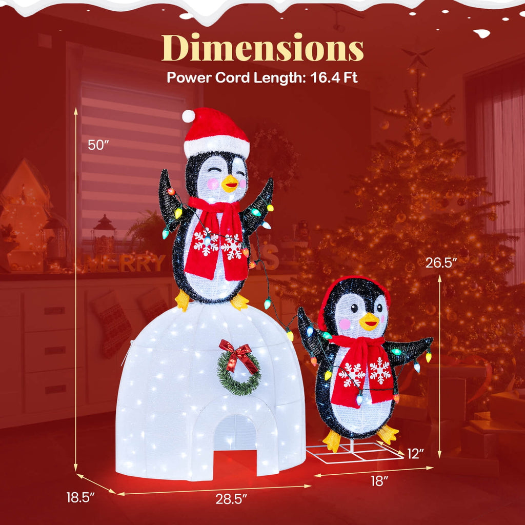Costway Lighted Christmas Decoration Penguins Igloo 170 White LED Lights for Home Lawn