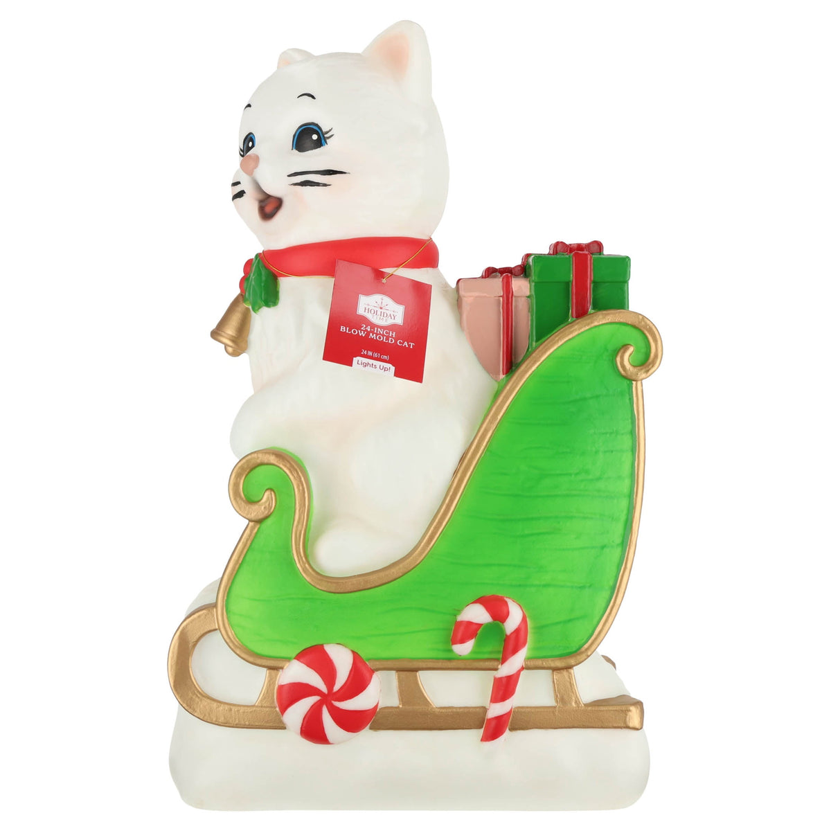 Lighted Blow Mold Cat in Sleigh Indoor/Outdoor Christmas Decoration, Multicolor, 24", by 