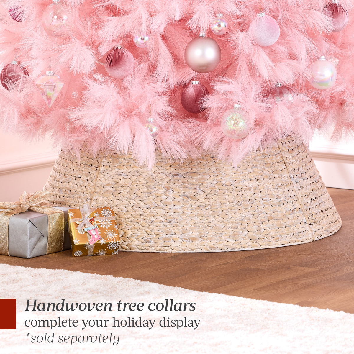  4.5ft Premium Artificial Pink Pampas Christmas Tree Holiday Decor w/ Foldable Metal Base