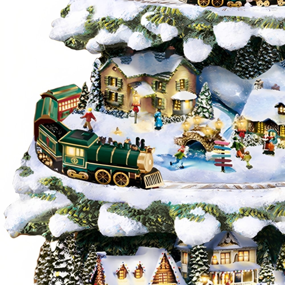 The Bradford Exchange Thomas Kinkade Wonderland Express Christmas Tree Decoration With Santa Sleigh Topper Lights Moving Train and Music With 8 Beloved Xmas Carols 16"-Inches