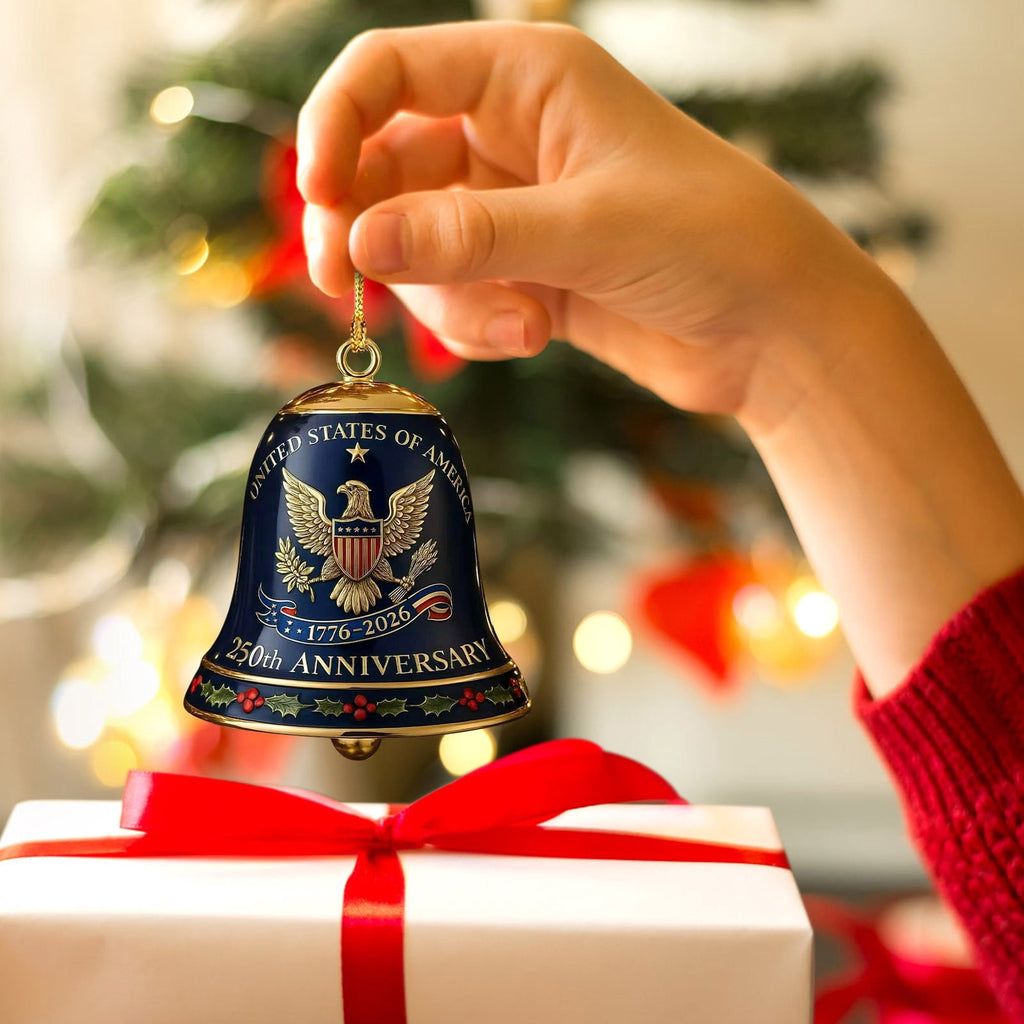 United States 250th Anniversary Bell Ornament, 250th Anniversary Metal Bell Ornament �?? 1776-2026 Red & Gold Patriotic Christmas Tree Hanging Decor, Shatterproof Holiday Ornament Gift (2PCS)
