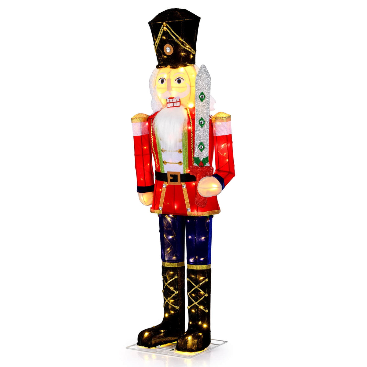 Costway 1 PCS 5 FT Lighted Nutcracker Soldier Outdoor Christmas Decoration with Glitter Sword