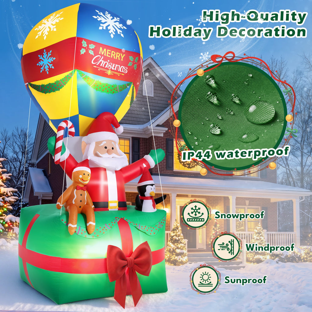 Yexmas 9FT Inflatable Christmas Santa Claus in Hot Air Balloon,Outdoor Holiday Decoration with LED Lights for Yard Lawn Garden
