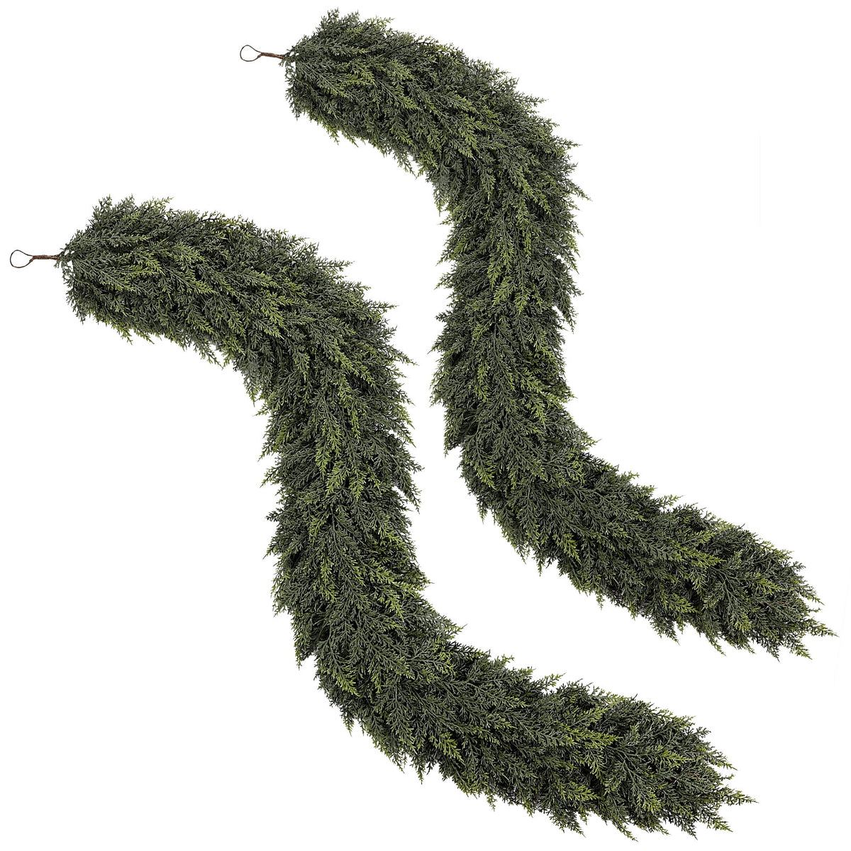  2Pcs 6FT Artificial Christmas Cedar Garland, Realistic Faux Cypress Greenery Garland for Mantel, Stair Railing, Christmas Tree, Perfect Choice for Xmas Decoration