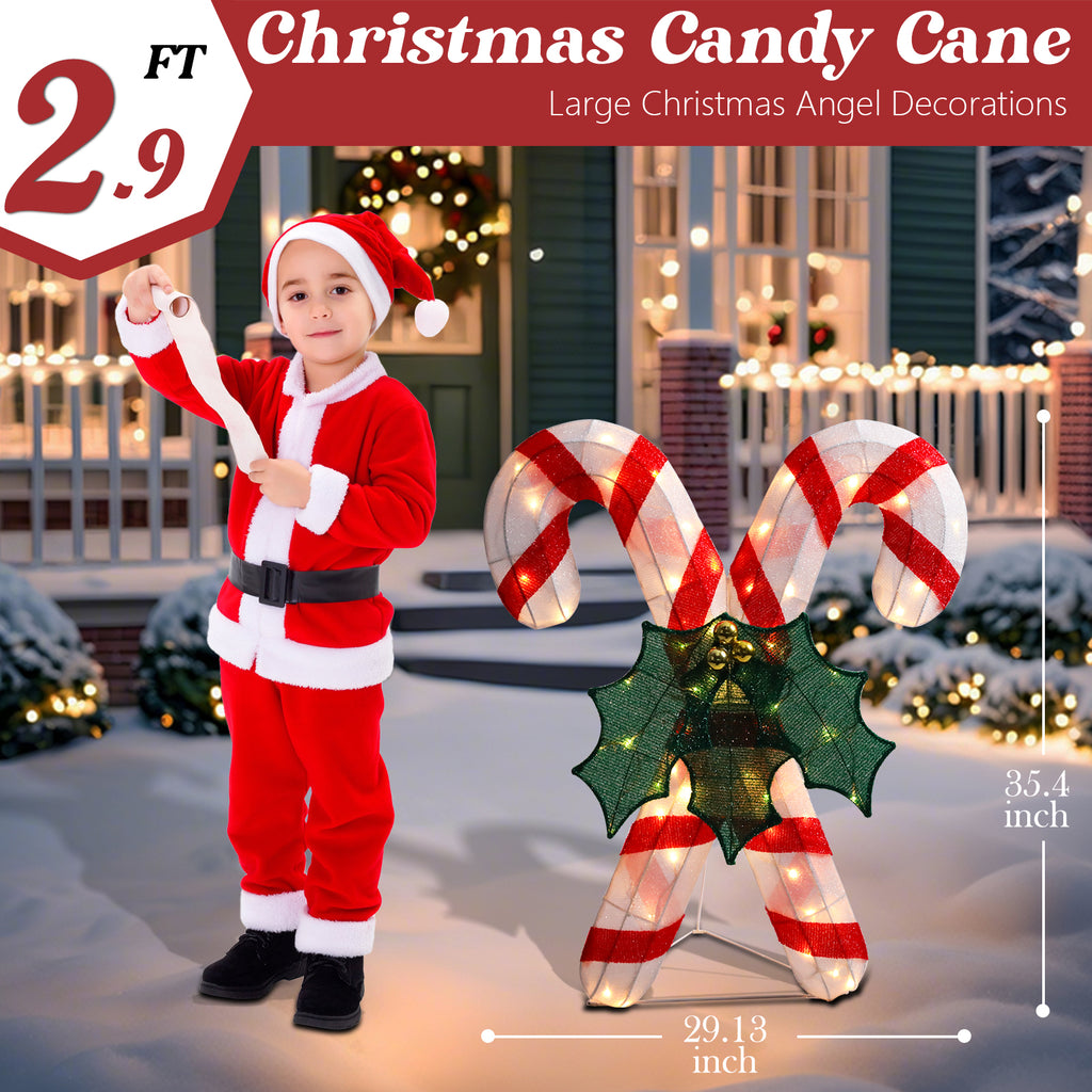 Lighted Christmas Candy Canes Tinsel Decoration,Pre-lit Light Up With Warm LED Light,Christmas Decoration for Indoor Outdoor,Holiday Decoration