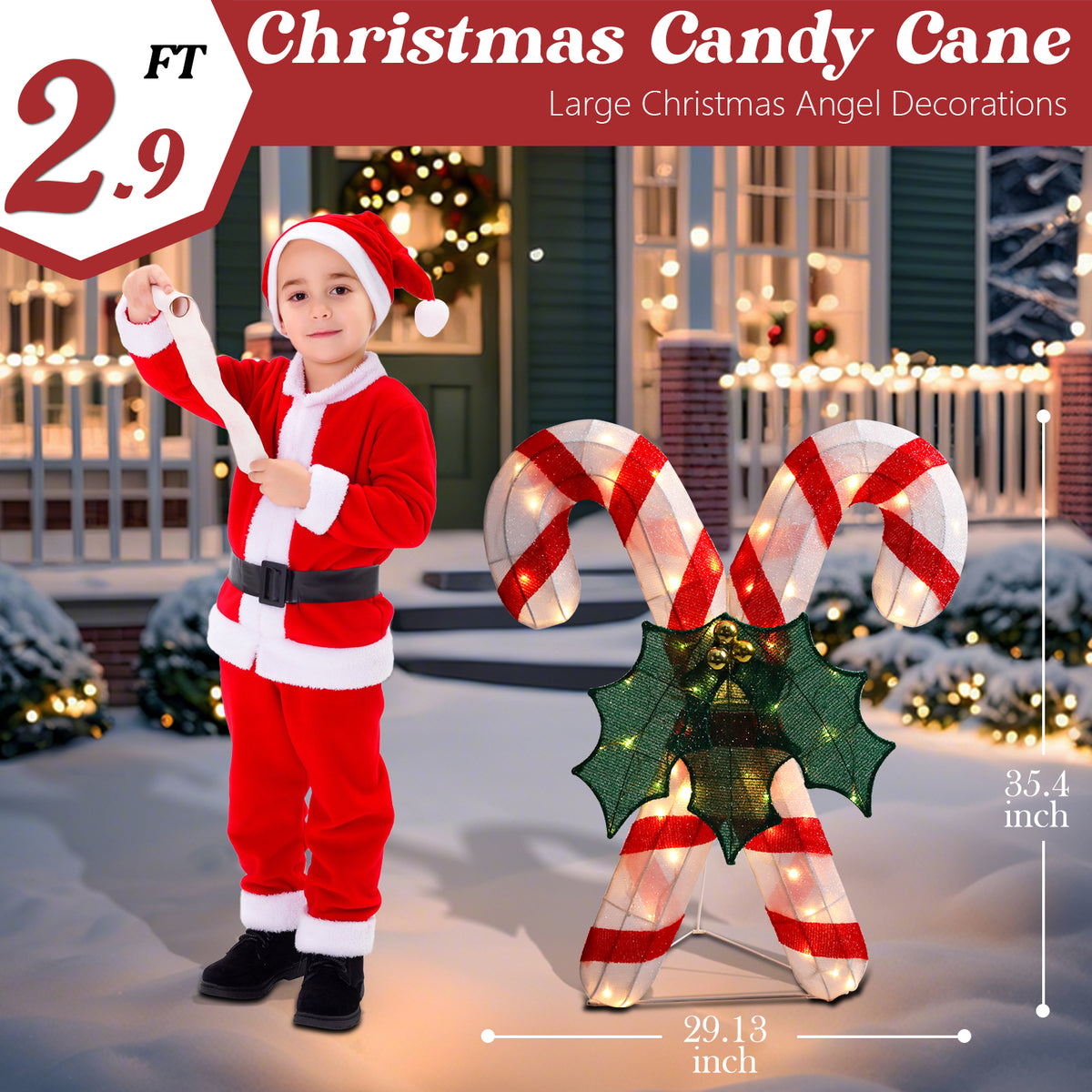 Lighted Christmas Candy Canes Tinsel Decoration,Pre-lit Light Up With Warm LED Light,Christmas Decoration for Indoor Outdoor,Holiday Decoration