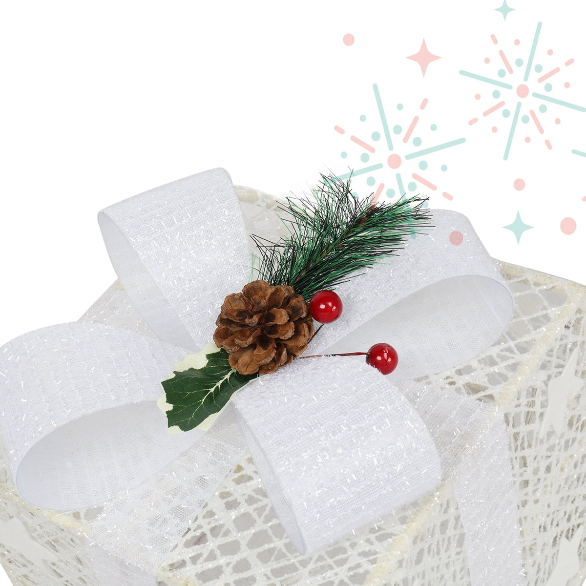 CZBZ Outdoor Christmas Yard Decorations, 3PCS Square ABS Plastic Rack Garden Festive Decoration LED 60 Light Warm Light Cotton Thread Powder Gift Box for Xmas Outdoor Holiday Indoor Decor