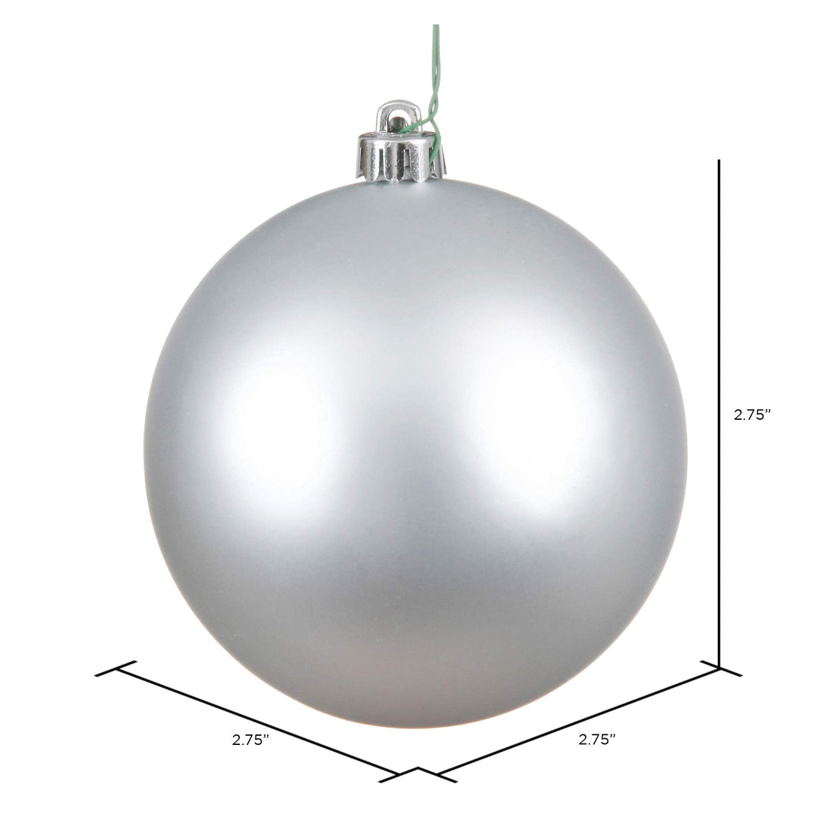 Vickerman 2.75" Christmas Ornament Ball, Silver Matte Finish, Shatterproof Plastic, UV Resistant, Holiday Christmas Tree Decoration, 12 Pack