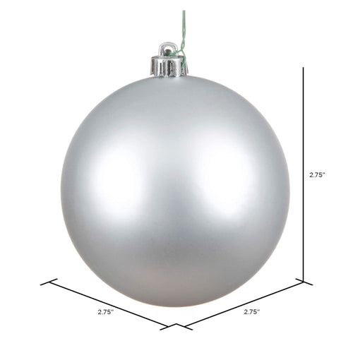 Vickerman 2.75" Christmas Ornament Ball, Silver Matte Finish, Shatterproof Plastic, UV Resistant, Holiday Christmas Tree Decoration, 12 Pack
