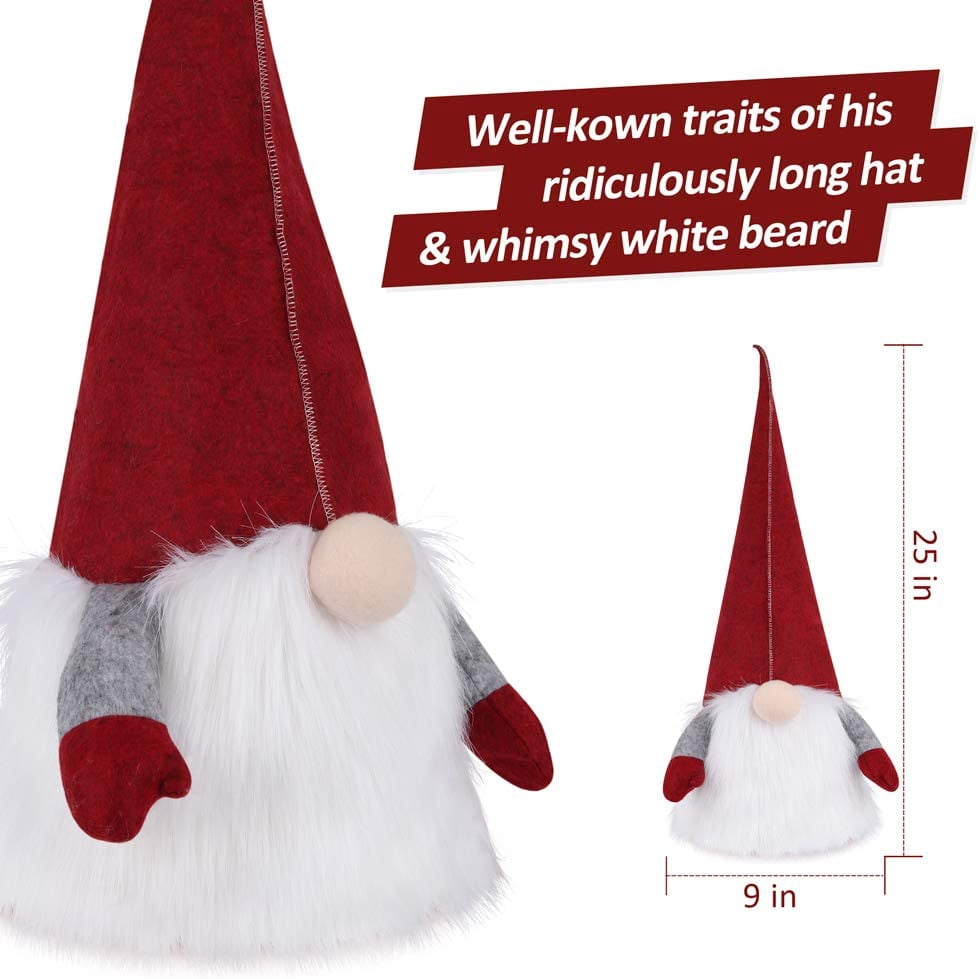 D-FantiX Gnome Christmas Tree Topper, Large Swedish Tomte Gnome Christmas Ornaments Santa Gnomes Plush Scandinavian Christmas Decorations Holiday Home Décor