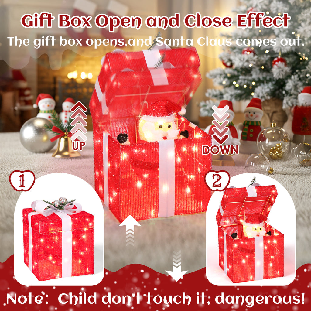 Zimtown LED Christmas Ornament Decor,Lighted Outdoor Holiday Gift Box,Opens and Closes Automatically for Indoor Outdoor Holiday,Red