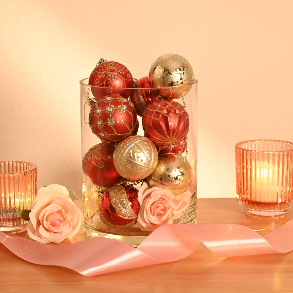 Valery Madelyn 30ct 2.36 inches Luxury Red Gold Christmas Ornaments Shatterproof Christmas Ball Ornaments Hanging Bauble for Christmas Party decoration