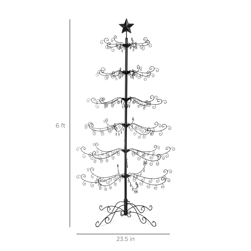  6ft Wrought Iron Ornament Display Christmas Tree w/ Easy Assembly, Stand - Black