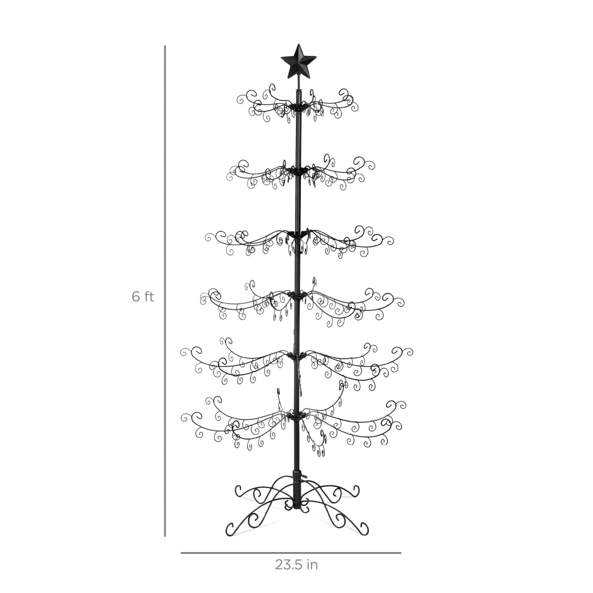  6ft Wrought Iron Ornament Display Christmas Tree w/ Easy Assembly, Stand - Black