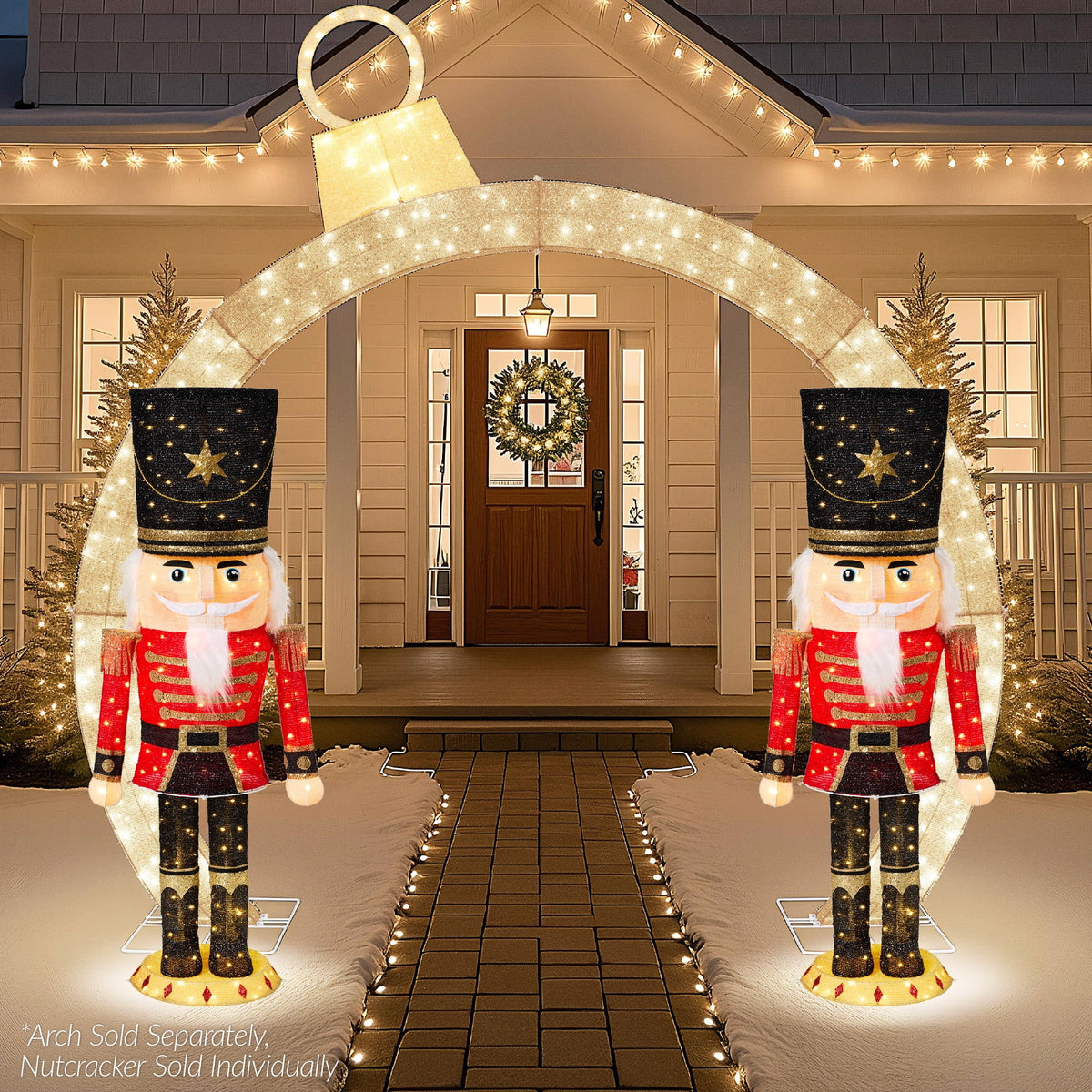 Christmas Nutcracker 5ft Pop upLighted Large Holiday Decoration w/150 Pre-Lit Twinkling LED lights for Outdoor, Indoor - Red/Black
