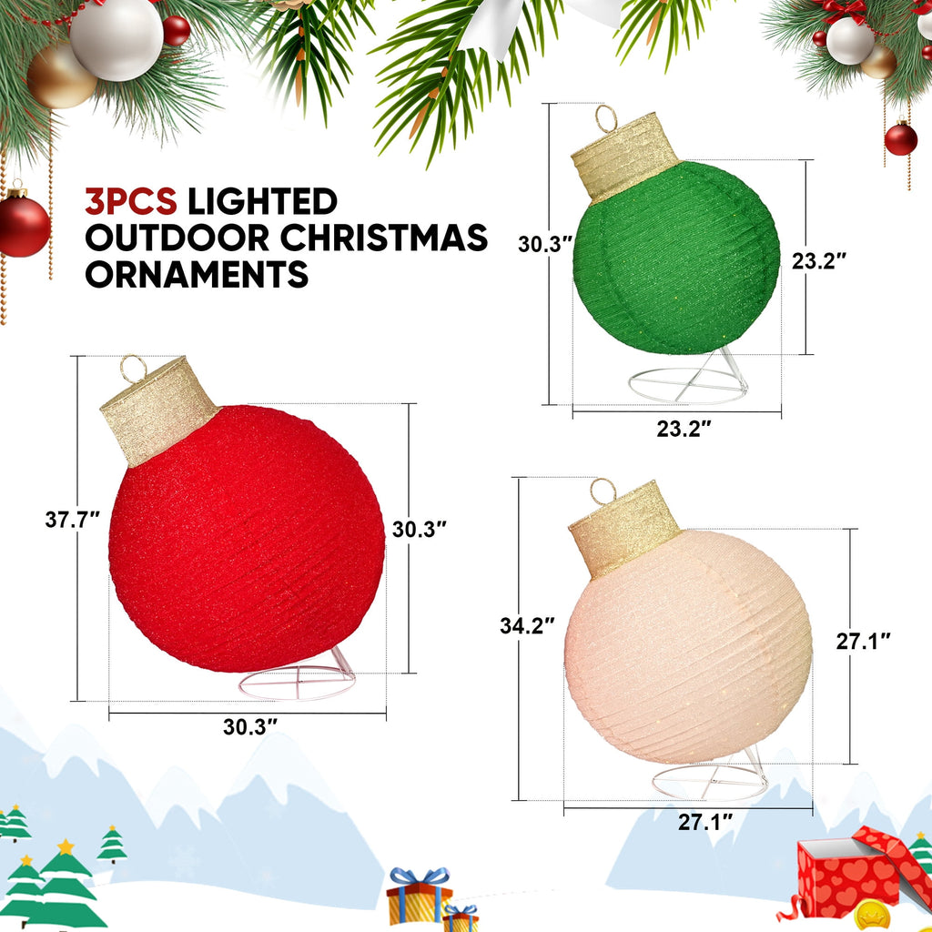 FOOWIN 3pcs Lighted Pop-Up Outdoor Christmas Ornament Set, Holiday Decoration with 270 LED Lights for Yard & Outdoor Christmas Decor