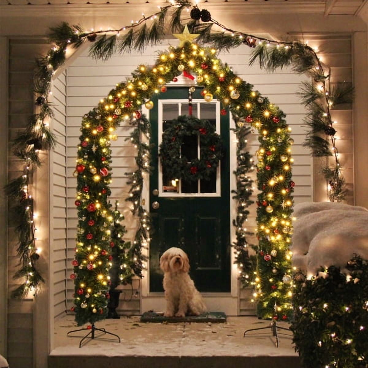 PVC Christmas Arch Decoration, 1650 Branches, Steel Brackets for Stability, Realistic Green Design, Reusable for Christmas/Wedding/Party