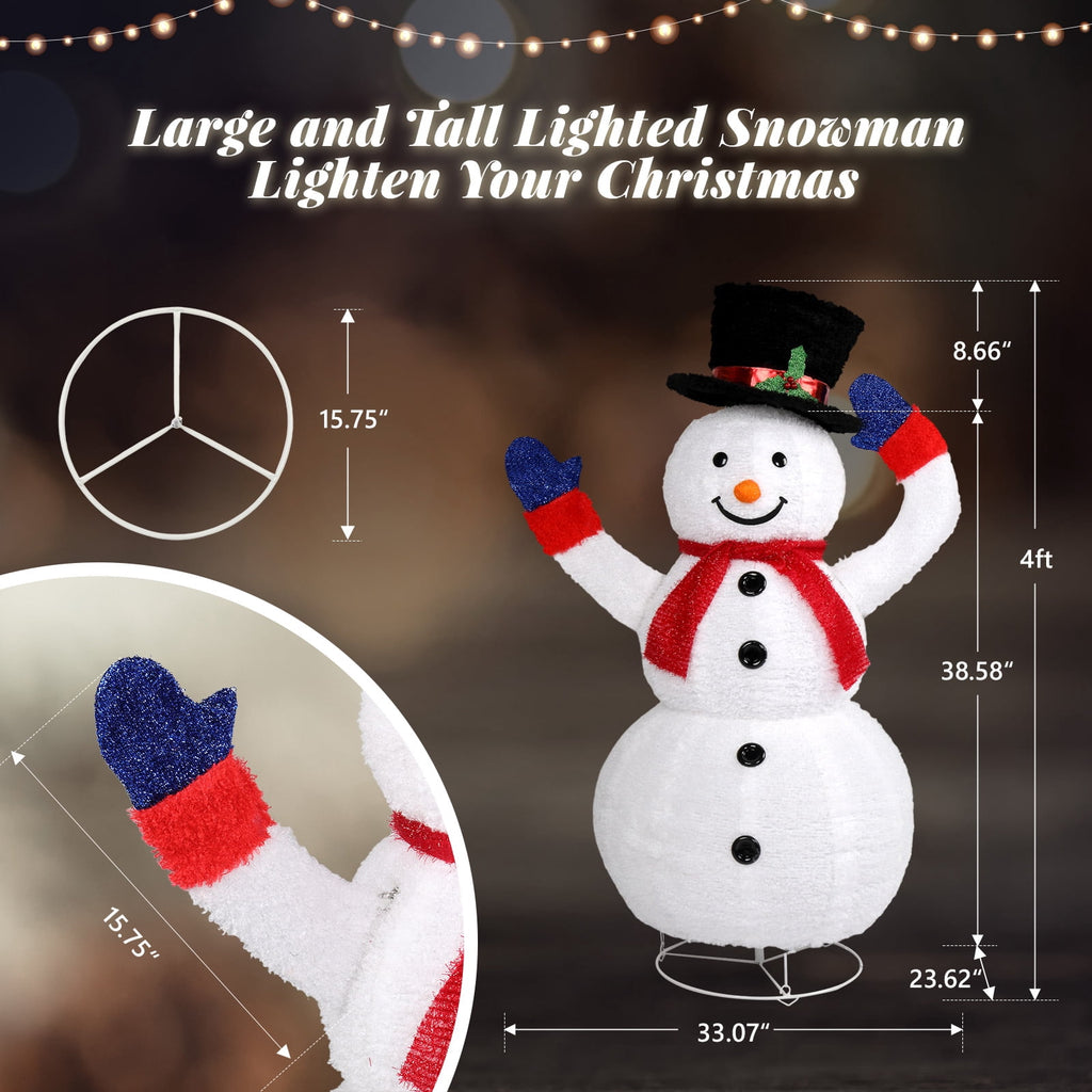 UBesGoo 4ft Lighted Pop-Up Snowman, Christmas Outdoor Decor Holiday Decoration w/ 120 LED Lights, Moving Hat
