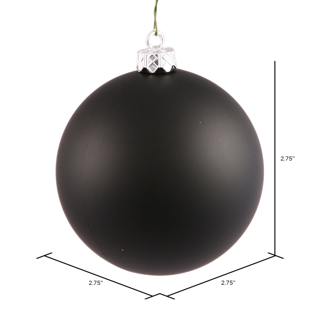Vickerman 2.75" Christmas Ornament Ball, Black Matte Finish, Shatterproof Plastic, UV Resistant, Holiday Christmas Tree Decoration, 12 Pack