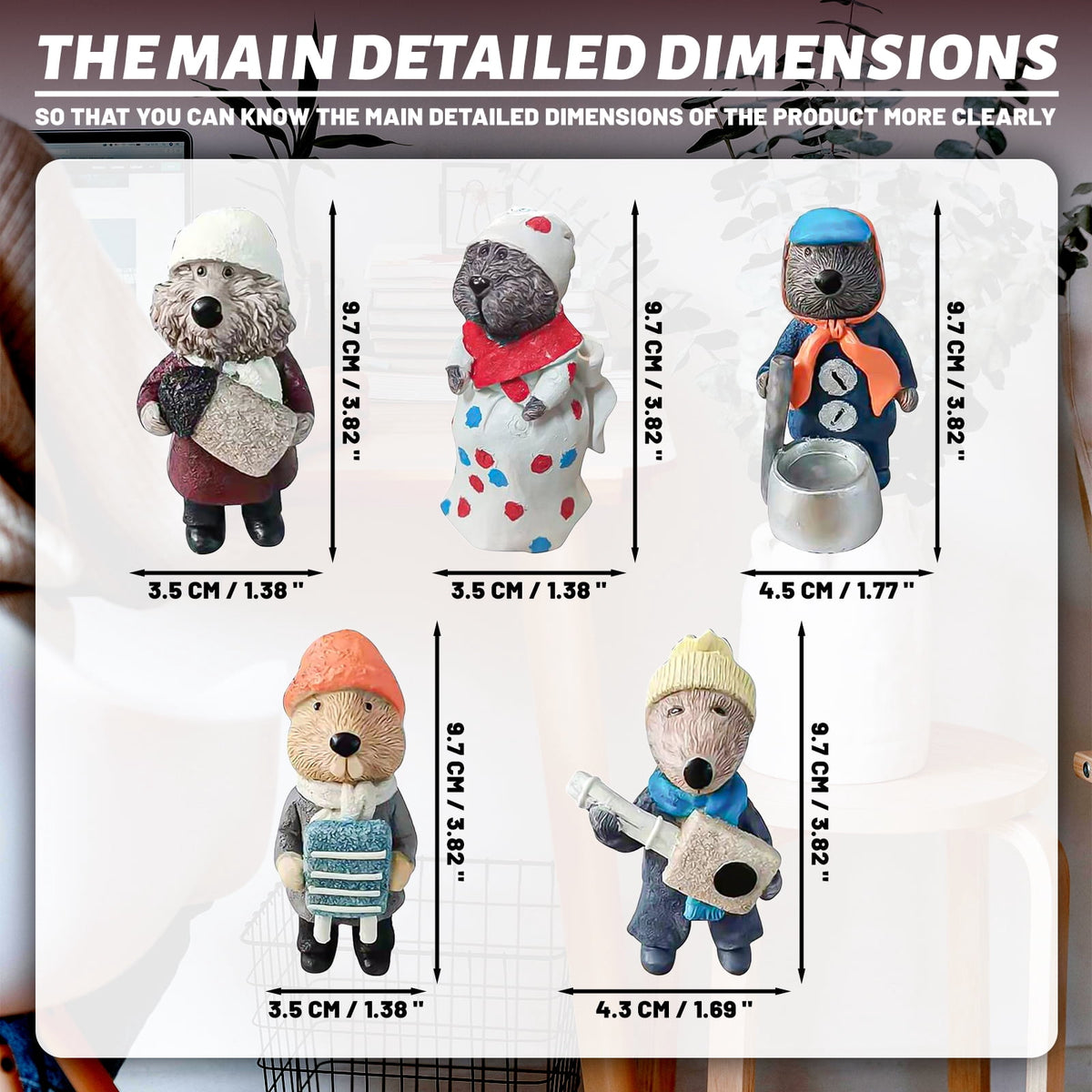 5-Piece Resin Otter Band Figurines Animal Musician Christmas Decorations for Tabletop Shelf Mantel Home Decor