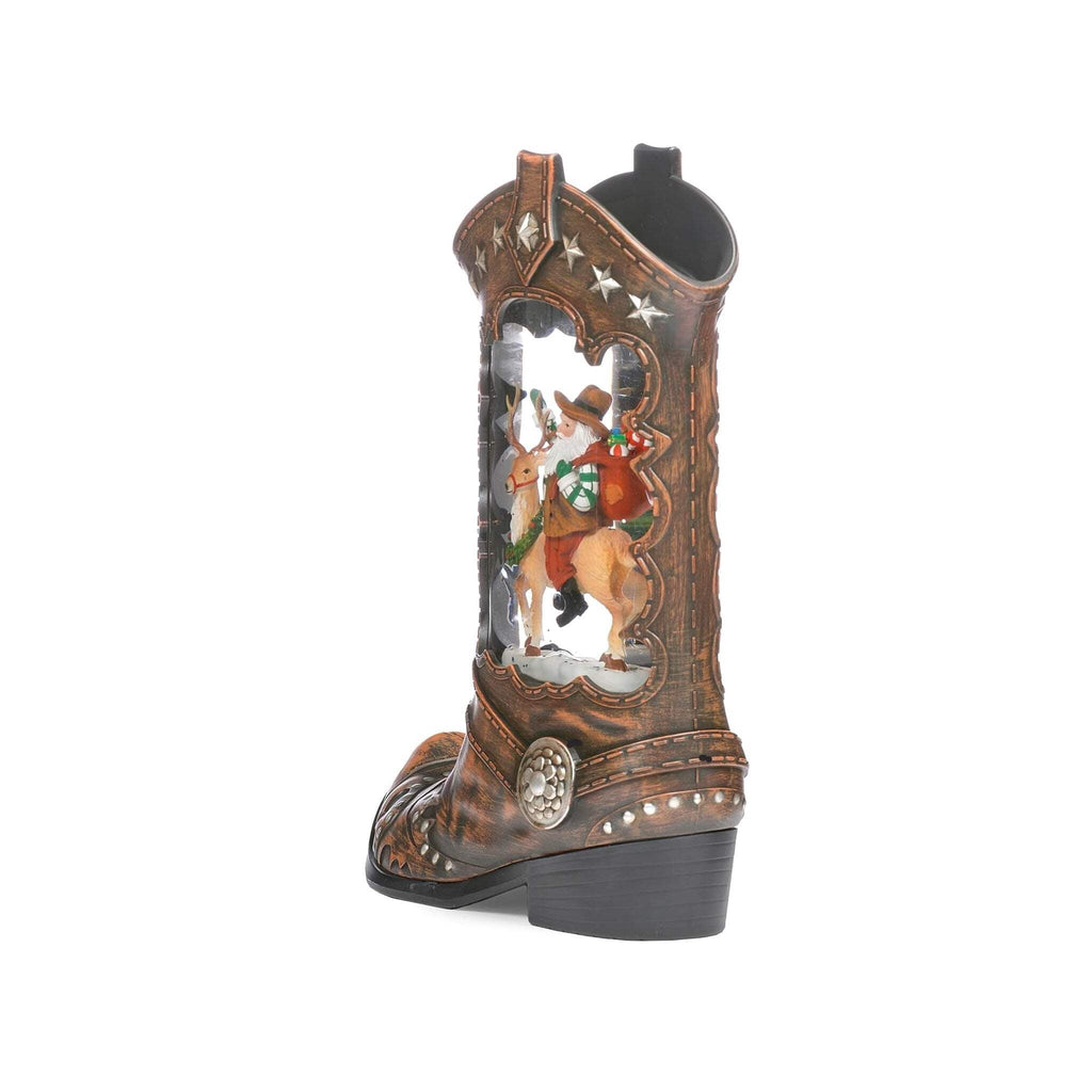 Roman 10 Inch H Lighted Swirl Boot Santa Riding Deer, Christmas Decoration