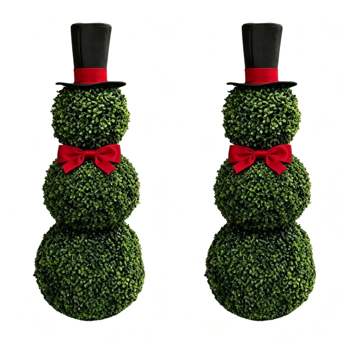 2 Pack Snowman Topiary Christmas Decoration, Artificial Boxwood Snowman Tree, Christmas Decor Indoor Outdoor, 32"