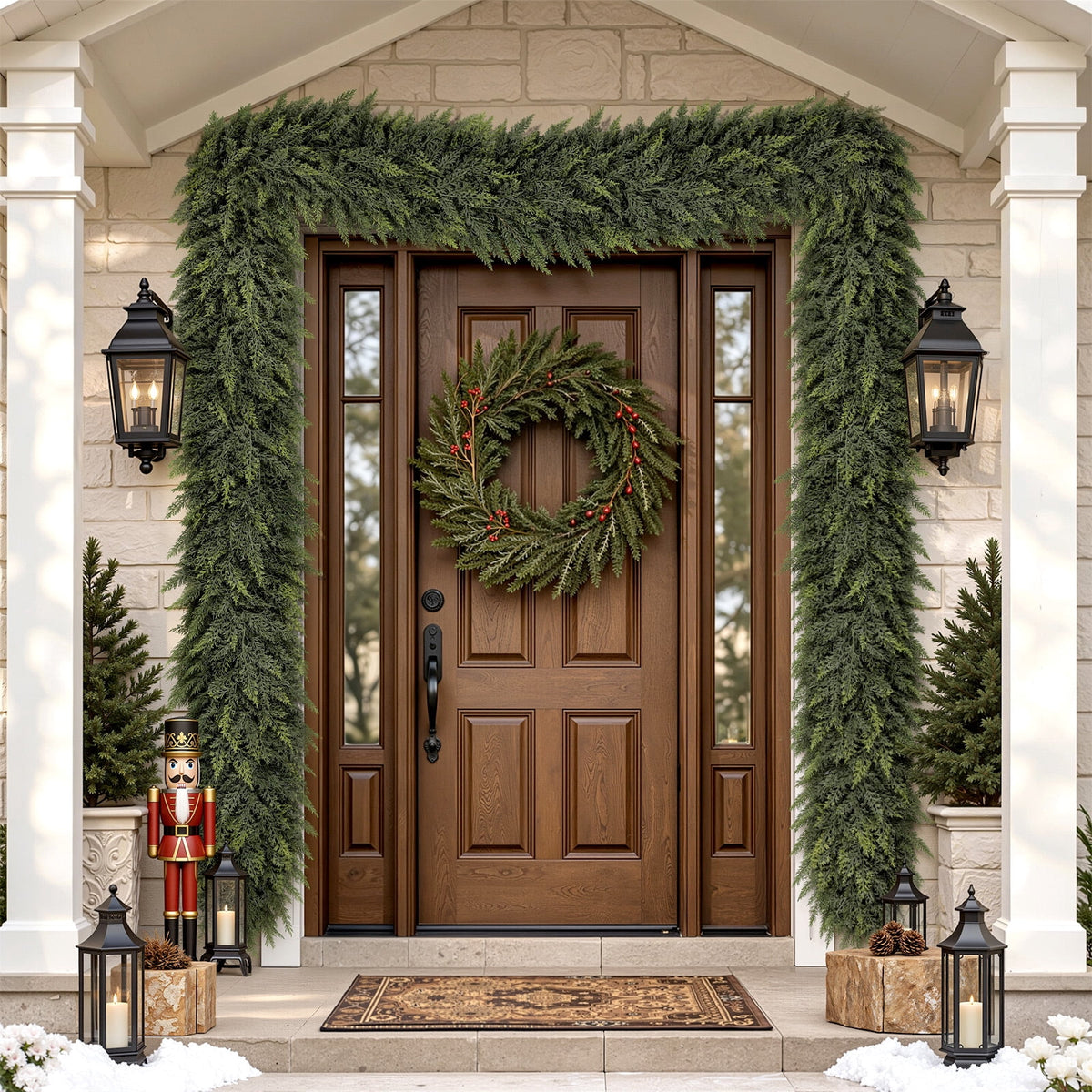  2Pcs 6FT Artificial Christmas Cedar Garland, Realistic Faux Cypress Greenery Garland for Mantel, Stair Railing, Christmas Tree, Perfect Choice for Xmas Decoration