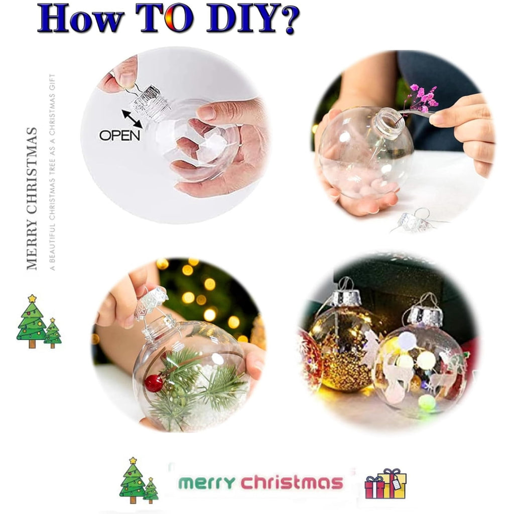 36 Pcs Clear Fillable Christmas Ornaments 2.36 inch Plastic Hanging Ornament Balls Transparent Shatterproof Xmas Decorative Balls Removable Top Round Balls for Christmas Tree Wedding Decor (60 mm)