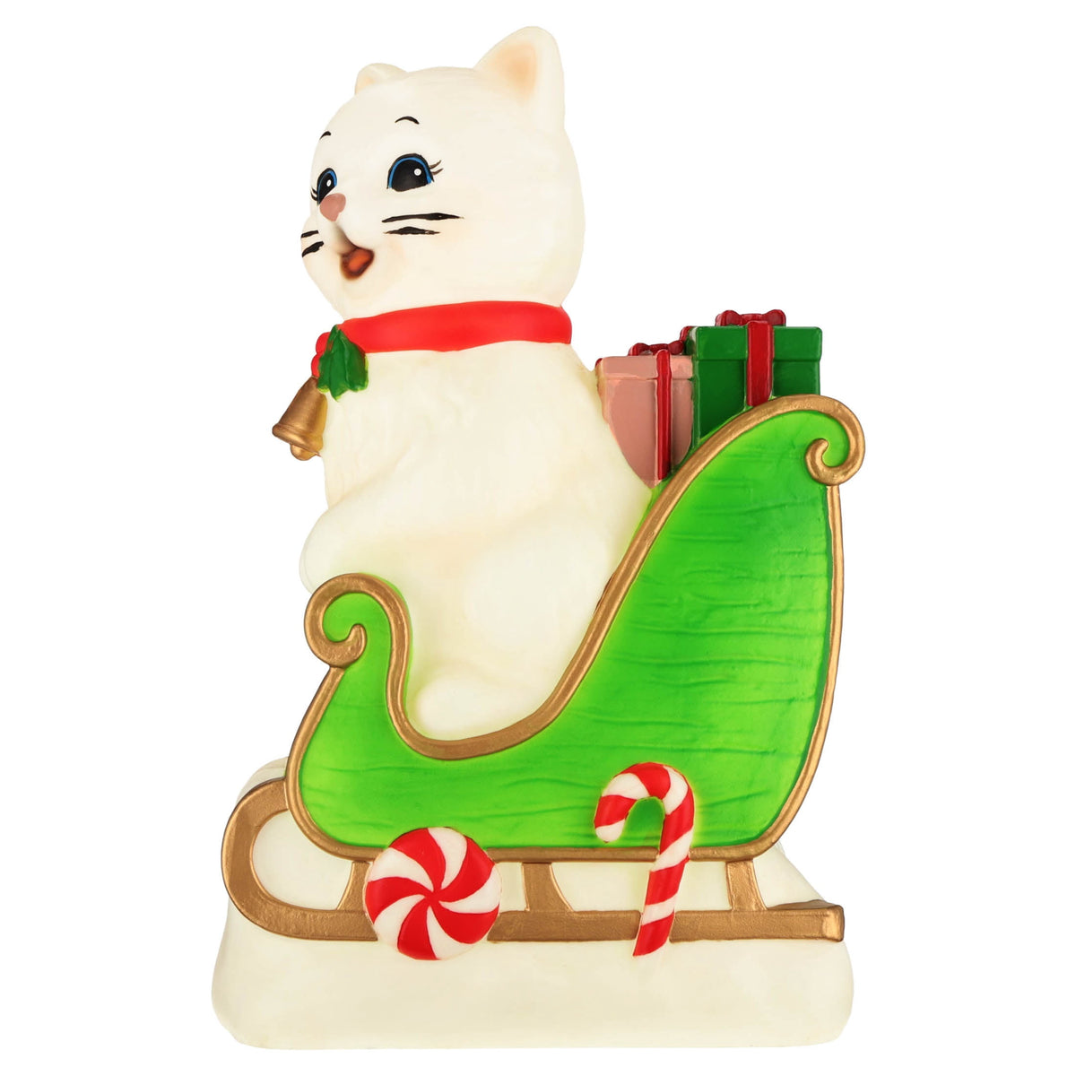 Lighted Blow Mold Cat in Sleigh Indoor/Outdoor Christmas Decoration, Multicolor, 24", by 